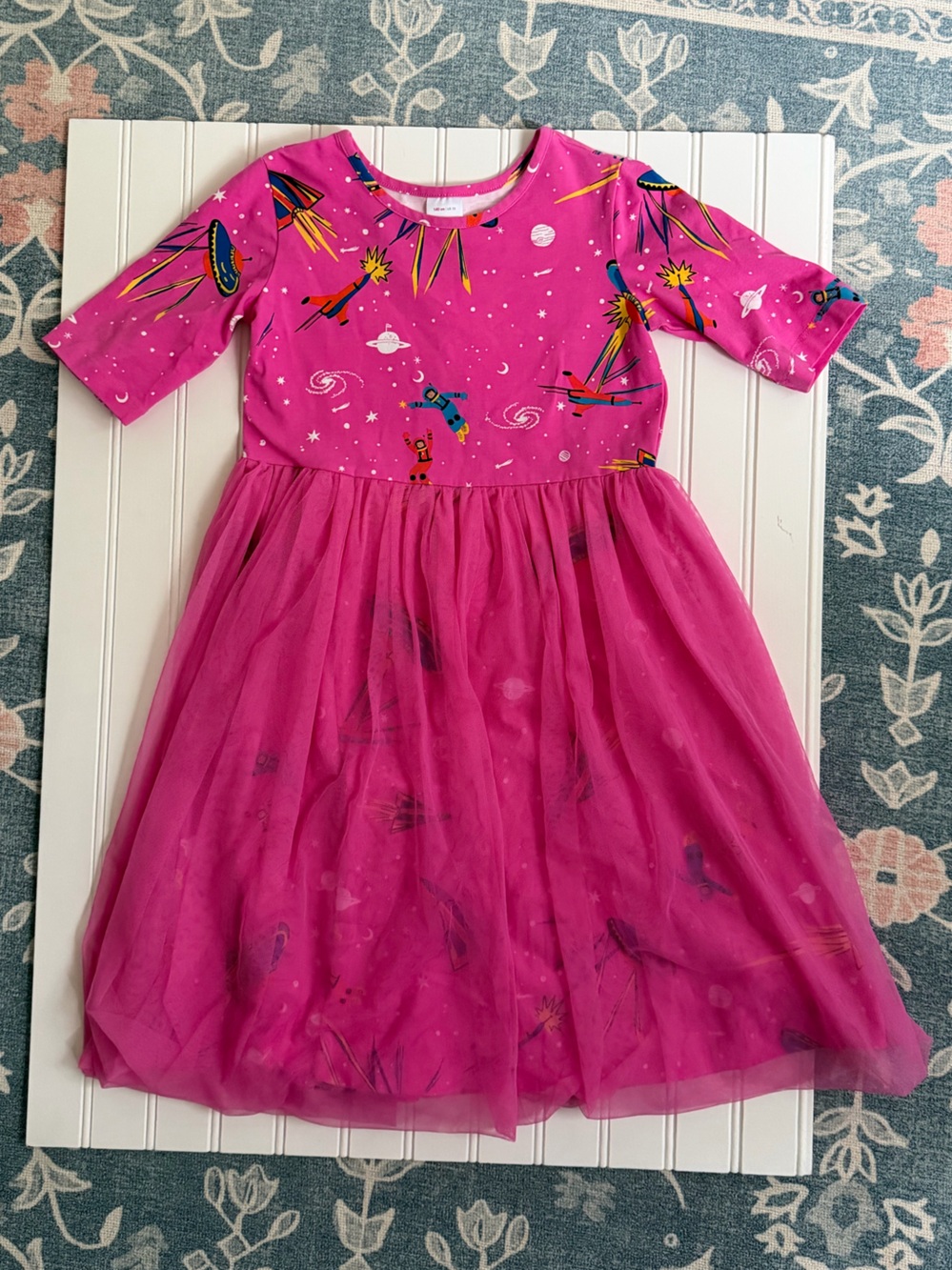Hanna Andersson Hot Pink outer Space Rocket Tulle dress size 140